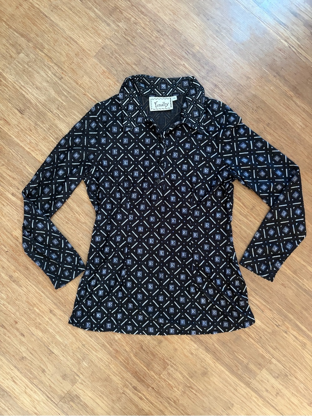 Vintage Finally Made in USA Geometric Semi-Sheer Tunic Blouse - Size XL